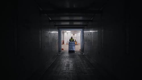 Boxes Delivered From Truck to Warehouse by Worker