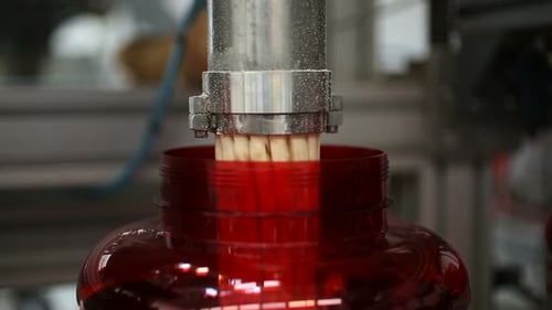 Capsules Dropping into Container on Production Line