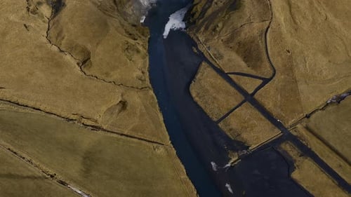 Aerial View of Skogafoss Waterfall and the River Iceland