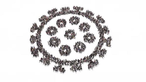 Animated Crowd Forms Abstract Virus Cell Symbol