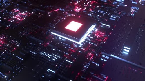 Futuristic CPU Processor and Glowing Digital Circuit Board