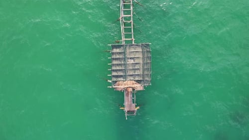 Aerial Top View on the Wooden Pier in Tropical Sea