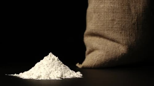 Burlap Sack with Mysterious Pile of White Powder