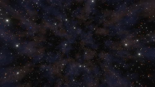 Animação de olhar através de nebulosa brilhante, nuvens e campo de estrelas