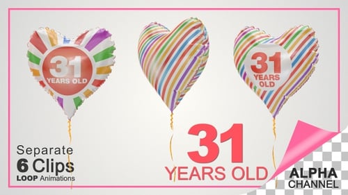 Animated Heart Balloon with 31 Years Old Text for Celebrations