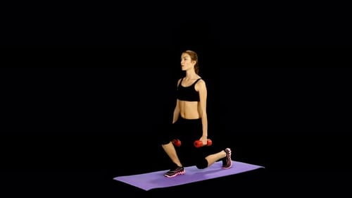 Young Sporty Woman Doing Sports Attacks, Alpha Channel, Matte