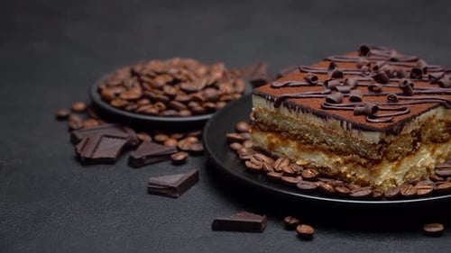 Delicious Tiramisu with Coffee Beans and Chocolate