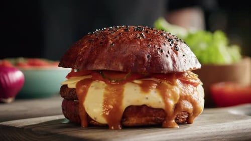 Delicious Burger with Cheese and Creamy Sauce