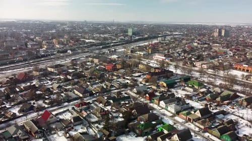 a Small Town and the Arrival of a Train View From a Height