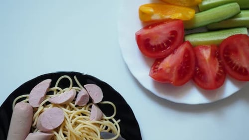Plate of Pasta and Sausage with Vegetables