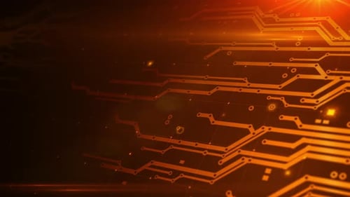 Glowing Digital Circuit Board Background with Data Flow