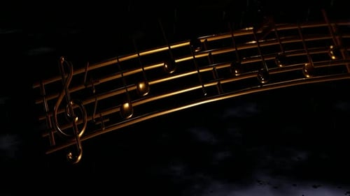 Golden Musical Staff Animation with Flowing Notes
