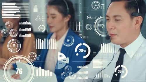 Business Team Using Technology at a Futuristic Workplace