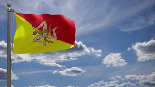 Seamless Loop Waving Flag of Sicily against Blue Sky