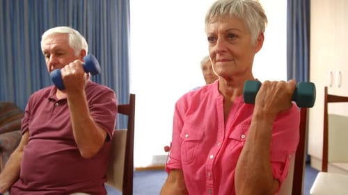 Seniors Using Weights for Arm Strength