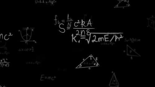 Camera Flies Through Matrix Made Up of White Math Formulas and Equation