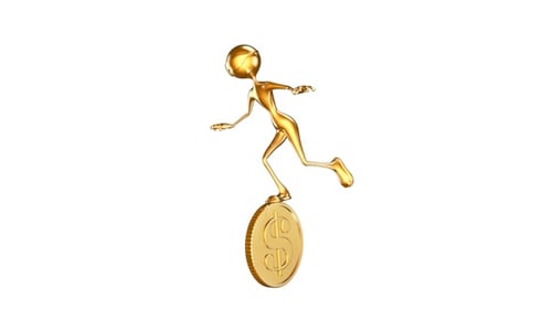 Golden 3D Character Balancing on Dollar Coin
