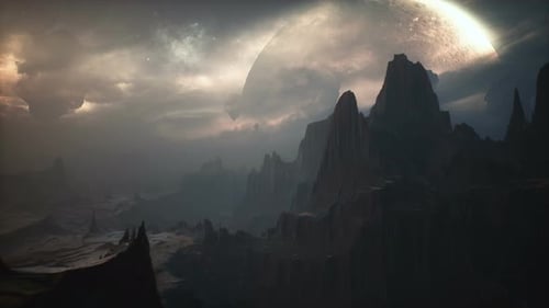 Sci-Fi Alien Planet Flythrough with Floating Rocks Animation