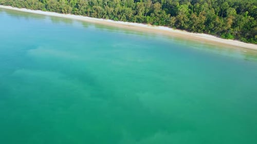 4K aerial view from a drone. coast with turquoise waters and beautiful beaches.