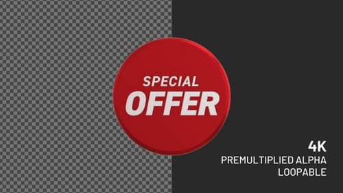 Emblema rotativo em loop 3D de oferta especial com canal alfa 4K