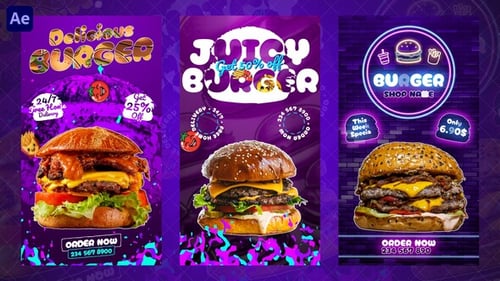 Dynamic Neon Burger Food Promotion Social Media Stories