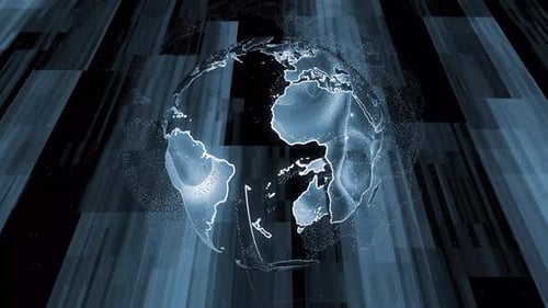 Digitale Tech-Erdkugel dreht sich. Animierter futuristischer Hintergrund der Erdrotationstechnologie. EIN 211