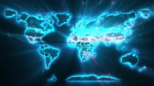 Futuristic Glowing World Map with Digital Energy Pulse
