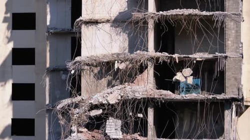 View of the Destroyed Concrete Building at the Construction Site.