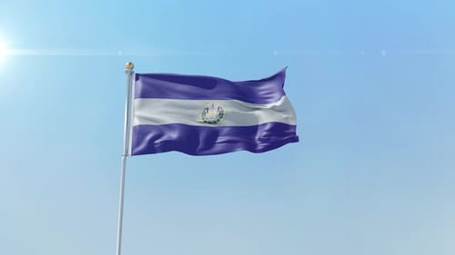 Realistic El Salvador Flag Waving Against Blue Sky