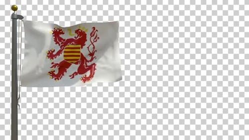 Waving Flag with Red Lion and Striped Shield Crest