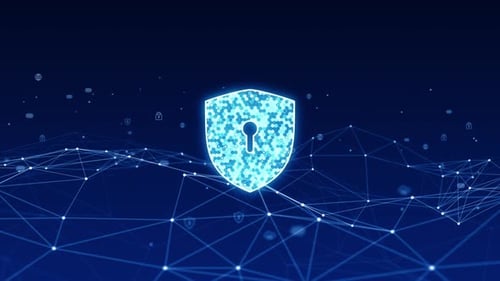 Digital Security Shield Animation with Global Network Background