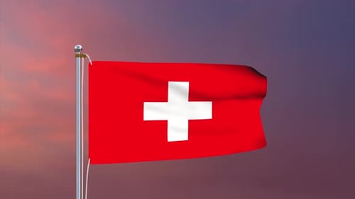 Waving Switzerland Flag with Realistic Fabric Texture Animation