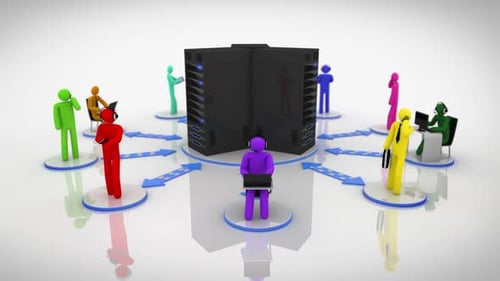 Server-Netzwerk. Mehrfarbig. Animation, die das Netzwerkkonzept darstellt.