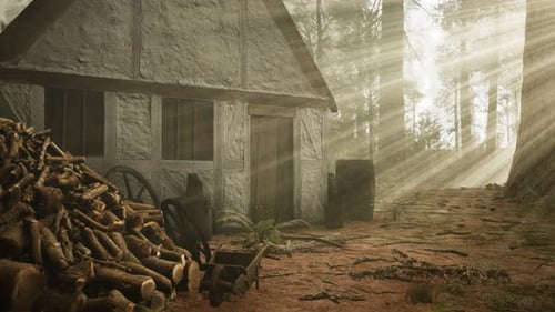 Old Wooden House in the Autumn Forest