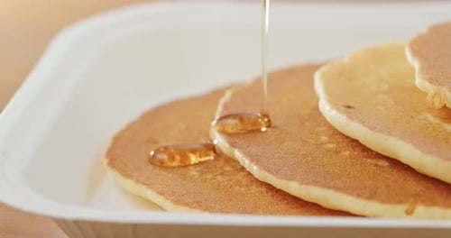 Pancakes Drenched in Syrup, Close Up Food