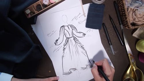 Fashion Designer's Sketch of Elaborate Gown