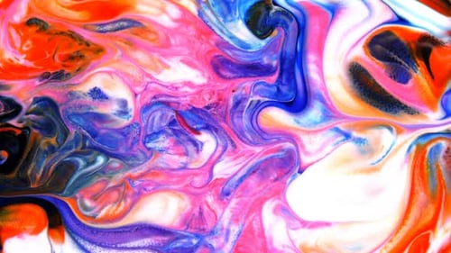 Abstract Swirling Ink Patterns in Orange, Pink, and Blue