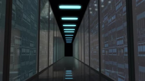 Futuristic Data Server Corridor Fly-Through Loop Animation