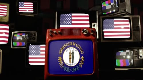 Vintage Televisions Displaying American and Kentucky Flags