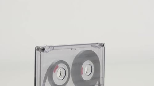 Clear Cassette Tape on White Background