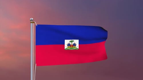 Animated Haiti National Flag Waving in Realistic Wind
