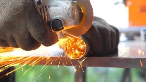 Detail View on Metal Processing with Circular Saw