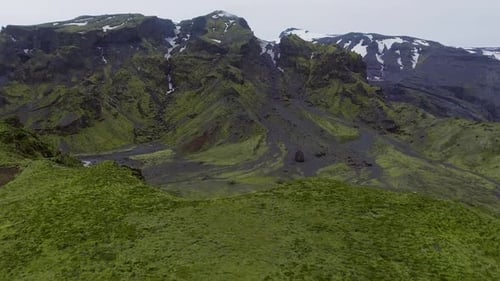 The Landscape of Thorsmork in Highland of Iceland From Drone Aerial View