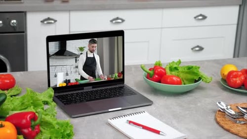 Online Cooking Tutorial with Fresh Vegetables at Home