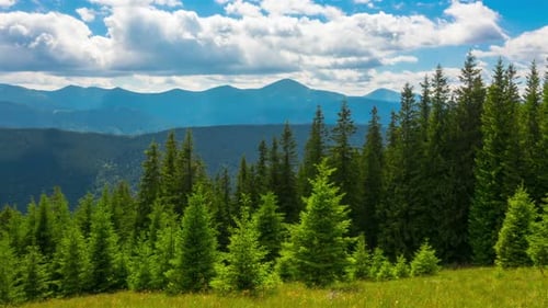 Mountain Landscape with a Fast Clouds and Shadows