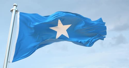 Realistic Somalia Flag Waving Animation Against Cloudy Sky