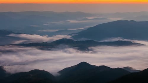 Misty Dawn in the Mountains. Beautiful Spring Landscape