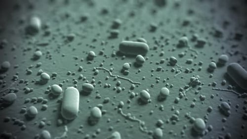 Microscopic view of bacterias with inspiring background. Loopable animation. HD