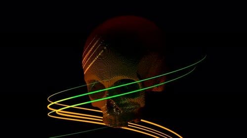 Geometric Skull Animation with Swirling Light Trails