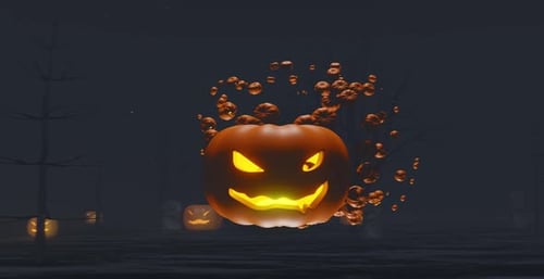 Spooky Halloween Jack-O'-Lantern Animation with Swirling Pumpkins